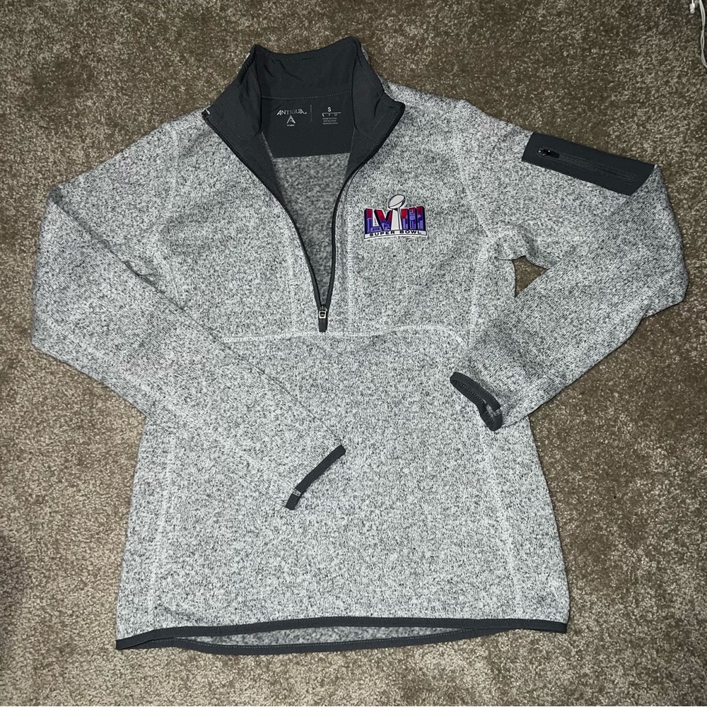 Antigua Gray Super Bowl Quarter-Zip Pullover